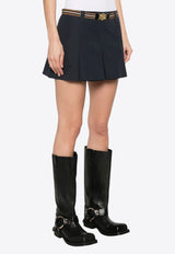 Miu Miu Pleated Mini Skirt with Embroidered-Logo Navy MG2406SOOO12NS_F0008