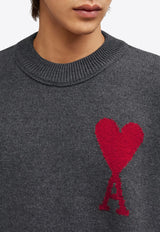 AMI PARIS Intarsia Knit Ami De Coeur Wool Sweater Gray BFUKS006018_084