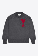 AMI PARIS Intarsia Knit Ami De Coeur Wool Sweater Gray BFUKS006018_084