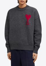 AMI PARIS Intarsia Knit Ami De Coeur Wool Sweater Gray BFUKS006018_084