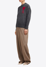 AMI PARIS Intarsia Knit Ami De Coeur Wool Sweater Gray BFUKS006018_084