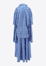 Balenciaga Patterned Draped Midi Dress Blue 814150TRLB4_4011_Blue_32993796