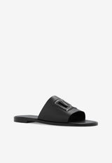 Dolce & Gabbana DG Cut-Out Logo Leather Slides Black A80397 AO602-80999