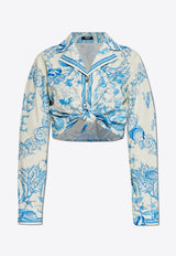 Versace Underwater Barocco Print Knotted Shirt Blue 1020307 1A15278 5K650