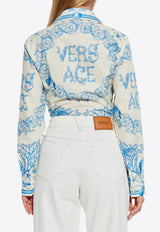 Versace Underwater Barocco Print Knotted Shirt Blue 1020307 1A15278 5K650