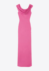 Versace Safety Pin Gathered Maxi Dress Pink 1020424 1A14475 1PV90