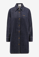 Givenchy Logo Embroidered Cocoon Denim Shirt Denim BW61F1516P401_DARKBLUE_34275659