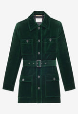 Saint Laurent Saharienne Belted Velvet Jacket Green 835170Y580T3181_EMERAUDE_29849504