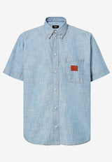 Fendi Logo Patch Short-Sleeved Denim Shirt Blue FS1321AUWXF0LQ0_Blue_34276910