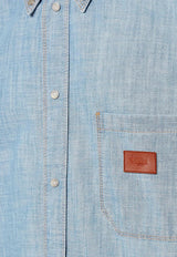 Fendi Logo Patch Short-Sleeved Denim Shirt Blue FS1321AUWXF0LQ0_Blue_34276910