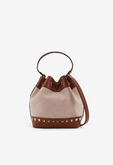 Valentino Rockstud Spike Canvas and Leather Bucket Bag Multicolor 6W2B0R11QCERDV_Brown_34275642