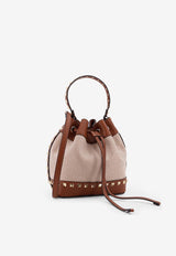 Valentino Rockstud Spike Canvas and Leather Bucket Bag Multicolor 6W2B0R11QCERDV_Brown_34275642