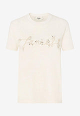 Fendi Embellished Logo T-shirt Light Beige FS7254ASMHF1SAZ_RAFFIA-25_34276907