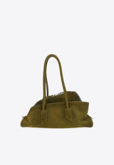 The Attico Small La Passeggiata Suede Shoulder Bag Khaki 250WAH00058LBT108AA_853