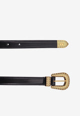 Valentino Leather Belt with Engraved-Buckle Black 7Y2T0SQ9QBH0NO_Black_29841453