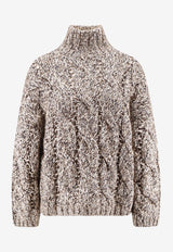 Brunello Cucinelli Cable Knit High-Neck Sweater Brown MGR372904CME31_PANAMA/BLU/MARRONE+QUARZO_29844089