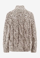 Brunello Cucinelli Cable Knit High-Neck Sweater Brown MGR372904CME31_PANAMA/BLU/MARRONE+QUARZO_29844089