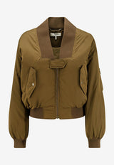 Chloé Zip-Up Cropped Bomber Jacket Brown CH25AVE16113233_Authentic Brown_29843732