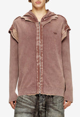 Diesel K-Pelto Distressed Zip-Up Hoodie Brown A188970NKCQ7FGA_Brown_29842067
