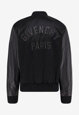 Givenchy Logo Embroidered Leather and Satin Bomber Jacket Black BM01DZ6Y3Z075_Black_29840743