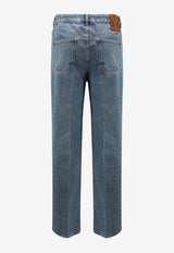 Valentino Logo Patch Straight-Leg Jeans Denim 7V3DE04QB0W558_Medium blue denim_29843303