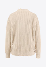 MM6 Maison Margiela Distressed V-neck Ribbed Sweater Beige S52HN0011M13138806M_Beige melange_29848512