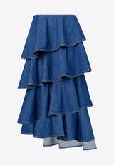 Alaïa Tiered Ruffled Denim Skirt Blue AA9J2358D004B505_BLEU MINERAL_29838108