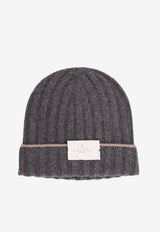 Brunello Cucinelli Logo Patch Ribbed Cashmere Beanie Gray M2240900CBL55_Grey_30004987
