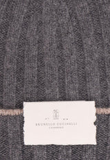 Brunello Cucinelli Logo Patch Ribbed Cashmere Beanie Gray M2240900CBL55_Grey_30004987
