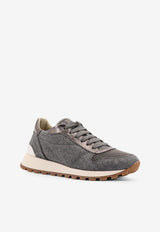 Brunello Cucinelli Wool Flannel Lace-Up Sneakers Gray MZ26G1960C003_MID GREY_29847490