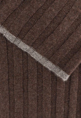 Brunello Cucinelli Cashmere Ribbed Scarf Brown M2240819CP000_MORO GRIGIO SCURO_30005202