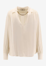 Elisabetta Franchi V-neck Chain-Embellished Shirt Cream CA12356E2DZ9_Milk_29842726