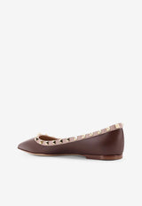 Valentino Rockstud Leather Pointed-Toe Flats Brown 7W2S0403VODCUW_LIGHT COFFEE/POUDRE_29843063