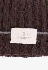Brunello Cucinelli Logo Patch Ribbed Beanie Brown M2240900CP000_MORO GRIGIO SCURO_30005358