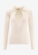 Elisabetta Franchi Silk-Blend V-neck Sweater Cream MK09B56E2DZ9_Milk_29839845