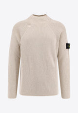 Stone Island Mock-Neck Ribbed Knit Sweater Cream K2S155100023S00L7V0093_White_29844317