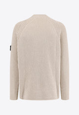 Stone Island Mock-Neck Ribbed Knit Sweater Cream K2S155100023S00L7V0093_White_29844317
