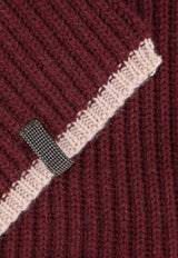 Brunello Cucinelli Cashmere Ribbed Scarf Maroon M12504989CGU01_AMARANTO+BEIGE_29842737