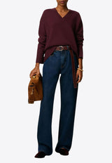 AMI PARIS Ami De Coeur V-neck Wool Sweater Burgundy UKS820KN0071_692