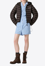 Miu Miu Logo Embroidered Down Jacket Brown ML1346SOOO1754_F0414