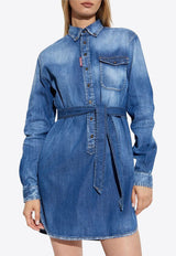 Dsquared2 Washed Denim Mini Shirt Dress Blue S75CV0949S30341_470