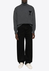 AMI PARIS Ami De Coeur Turtleneck Wool Sweater Gray UKS839018_0504