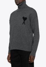 AMI PARIS Ami De Coeur Turtleneck Wool Sweater Gray UKS839018_0504