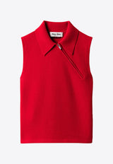 Miu Miu Cashmere Sleeveless Polo T-shirt Red MML00DSOOO18A9_F0011