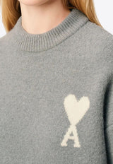 AMI PARIS Ami De Coeur Alpaca Blend Sweater Gray UKS836KN0135_058