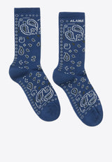 Alanui Bandana Jacquard Knit Socks Blue LWRA007E25KNI001_4856