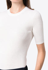 P.A.R.O.S.H Leila Ribbed-Knit Wool Top White D510795LEILA24_002