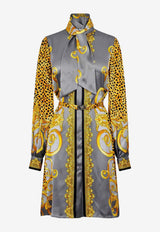 Versace Cheetah Foulard Print Mini Silk Shirt Dress Multicolor 10217711A162625E700_Light Grey+Elephant Grey_30005215
