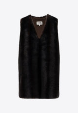 MM6 Maison Margiela Faux Shearling V-neck Mini Dress Brown S62DD0045M35637143_Brown_30005396