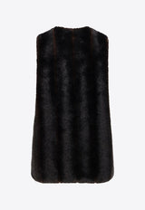 MM6 Maison Margiela Faux Shearling V-neck Mini Dress Brown S62DD0045M35637143_Brown_30005396